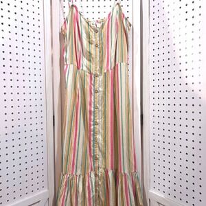 Mimi Chica Striped Button Front Midi Dress Multicolor Casual Summer Size Medium